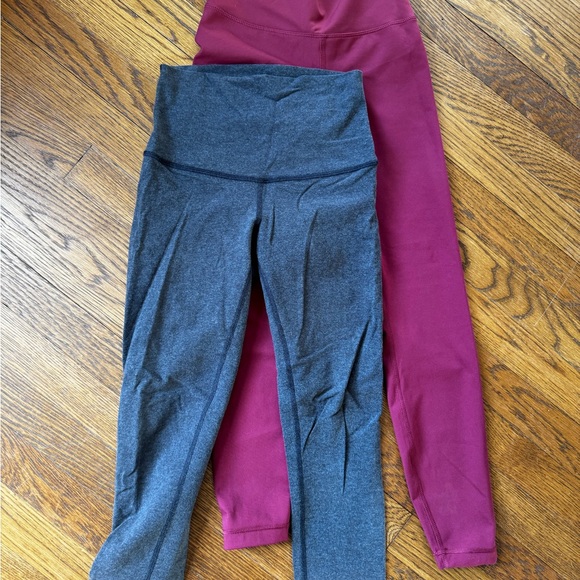 Pants - Gray High-Waist Leggings + Burgundy Yoga Pants Duo